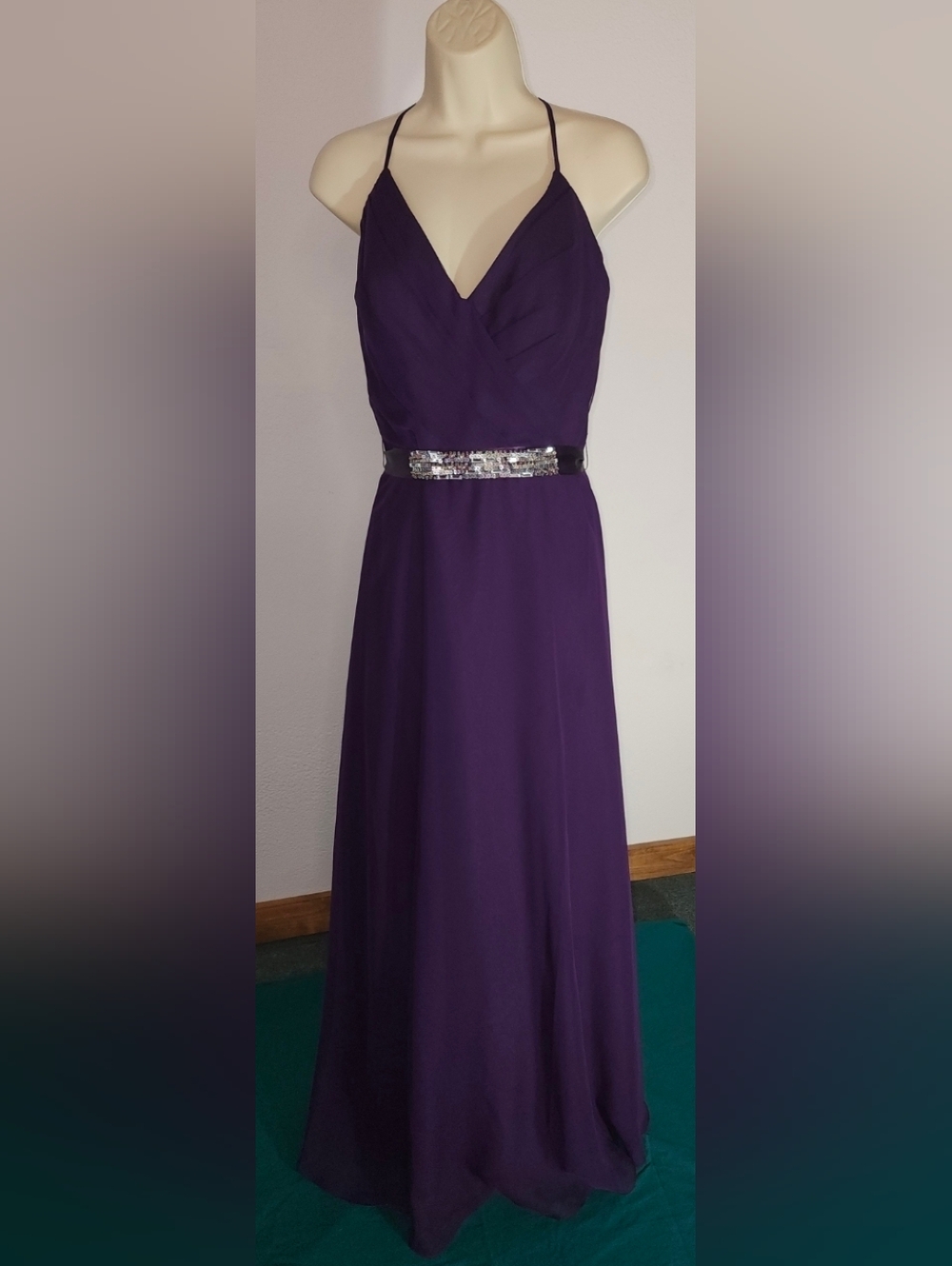 Davinci Dress Rhinestones and Sequins Ribbon Belt Sash Purple Size 10 - Picture 6 of 16